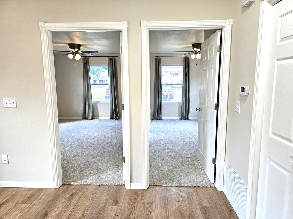 The door on the right is the entrance to the 2nd bedroom, extra room, or home office.  Each interior door is 36 inches wide for easy access.