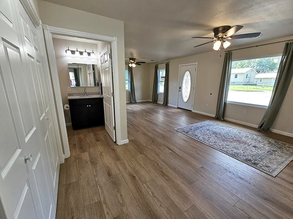 Bathroom entrance - doorway to luxury bathroom with 36 inch doorway and taller toilet.
